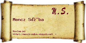 Mencz Sába névjegykártya